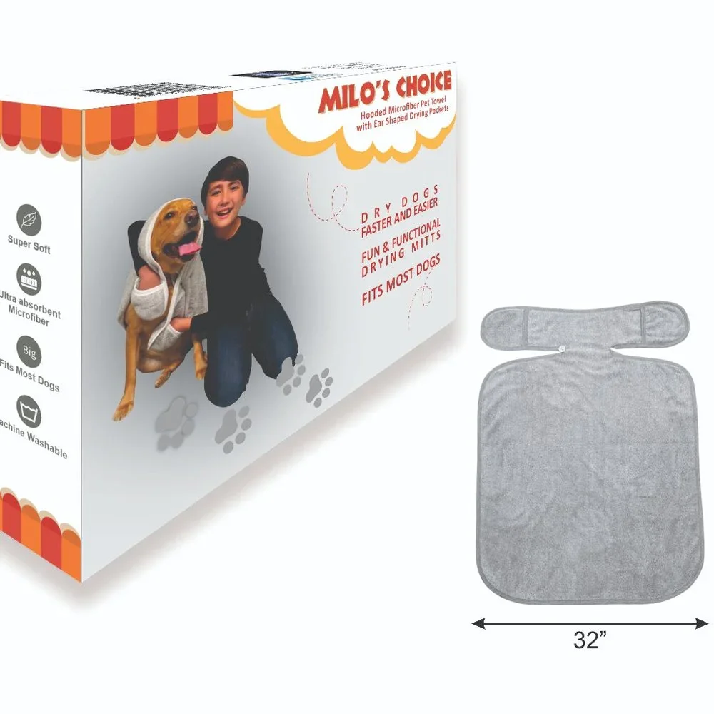 Milo's Choice Microfiber Pet Towel with Ear Shaped Drying Pockets